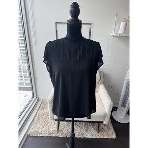 H&M Black Front Yoke Double Layer Flutter Sleeve Blouse Size Medium